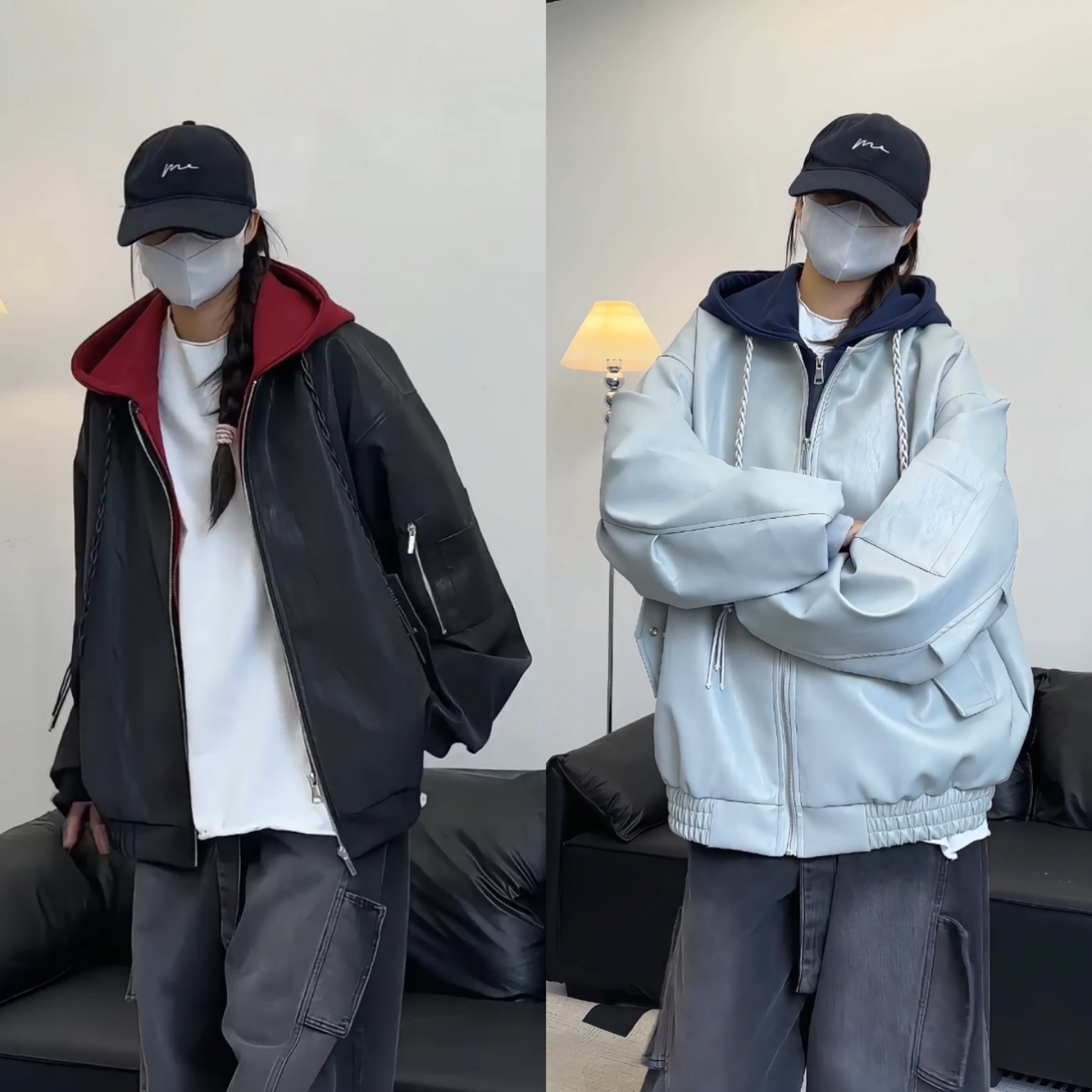 春季时尚潮流美式长袖带帽皮衣夹克男飞行员外套潮牌休闲工装外套