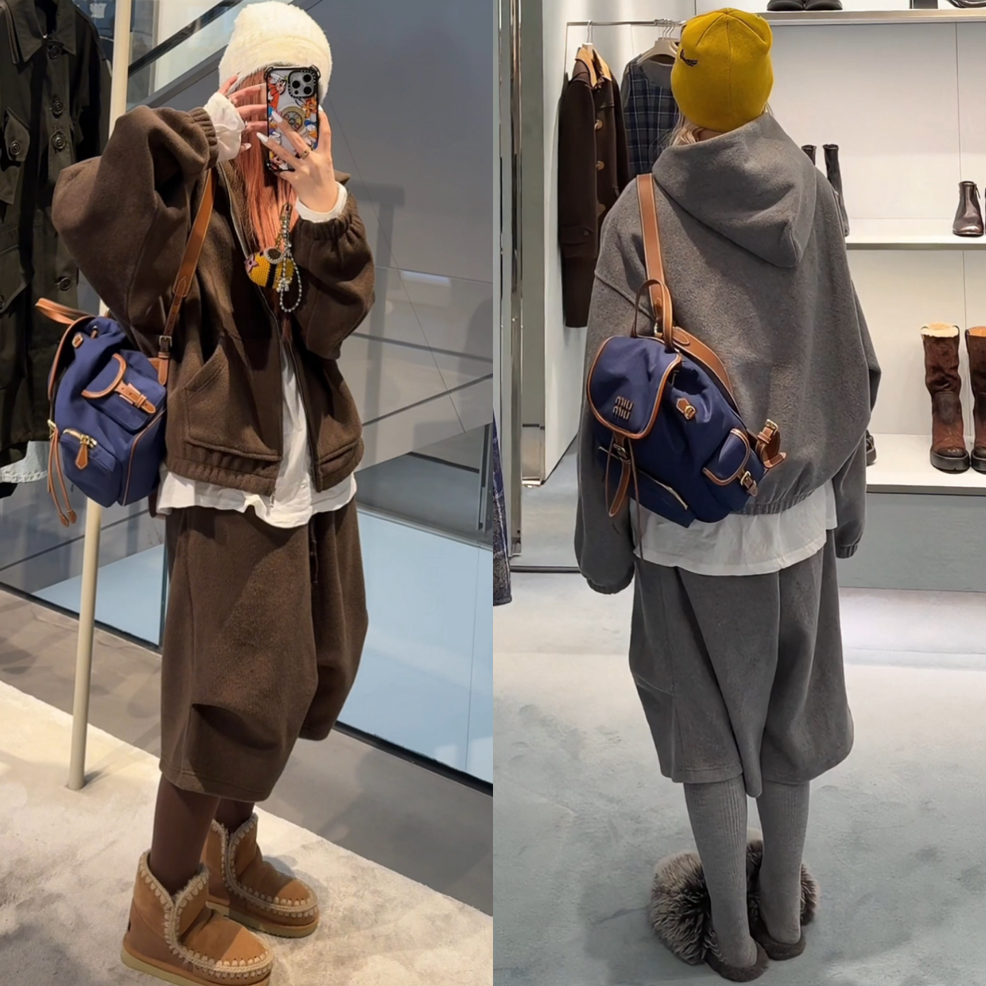 冬季上新开衫连帽卫衣七分裤两件套高品质小众款毛呢套装男女同款