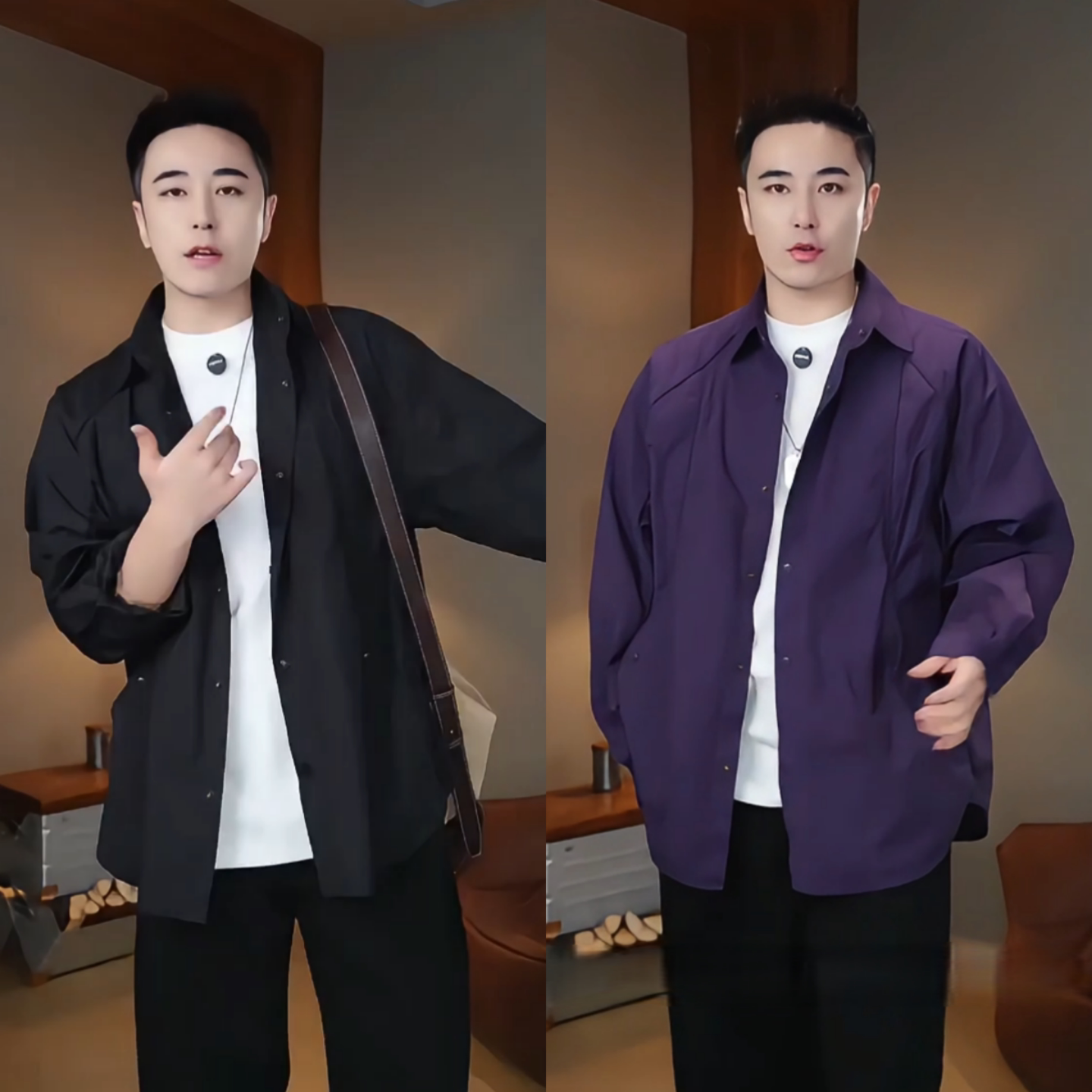 春季轻熟风长袖衬衫男士设计感翻领纯色衬衣外套时尚休闲简约穿搭