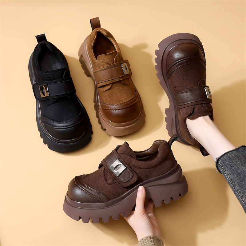 复古英伦风厚底小皮鞋女2026春秋季新款拼接魔术贴乐福鞋勃肯单鞋,女鞋,乐福鞋（豆豆鞋）,淘宝优惠券,粉丝福利购,淘宝优惠卷