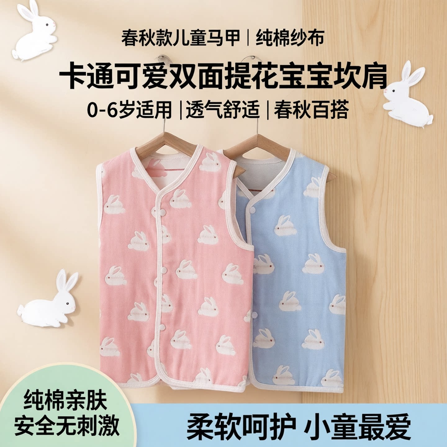 卡通棉四季提花a类吸汗透气坎肩