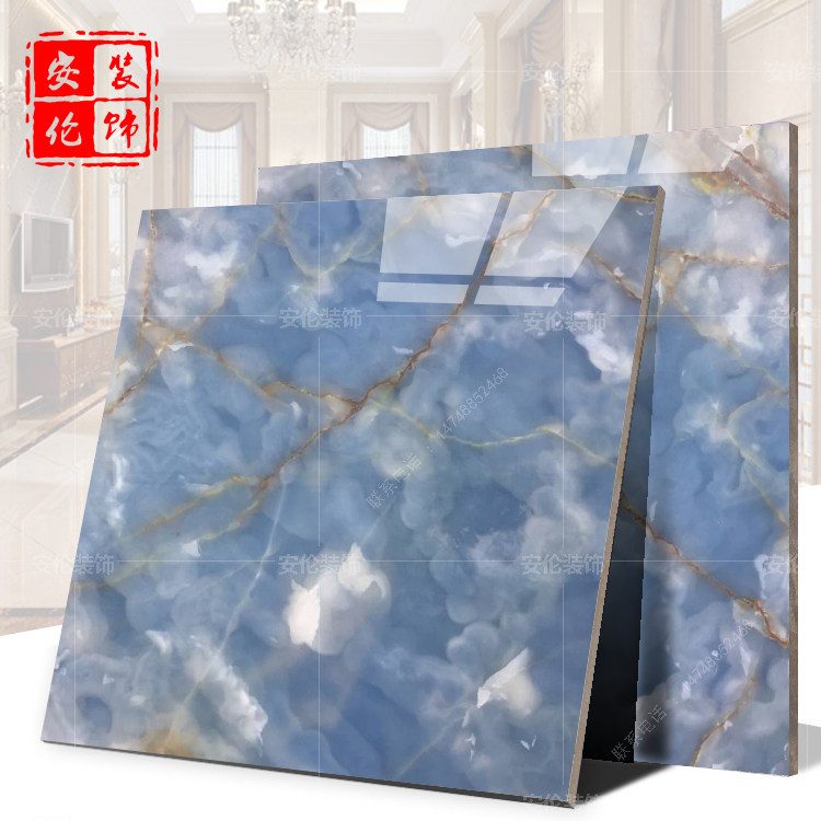 大理石石材 天然玉石 冰蓝玉背景墙玉石 台面茶几电视柜定制