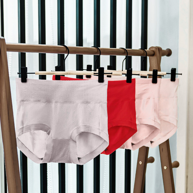 3条装 棉质面料高腰女士提花无痕收腹石墨烯抗菌RC棉女内裤三角裤