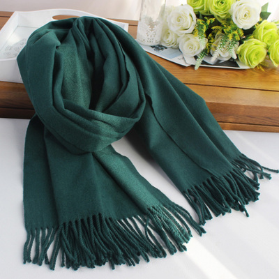 双面纯色墨绿大红色围巾