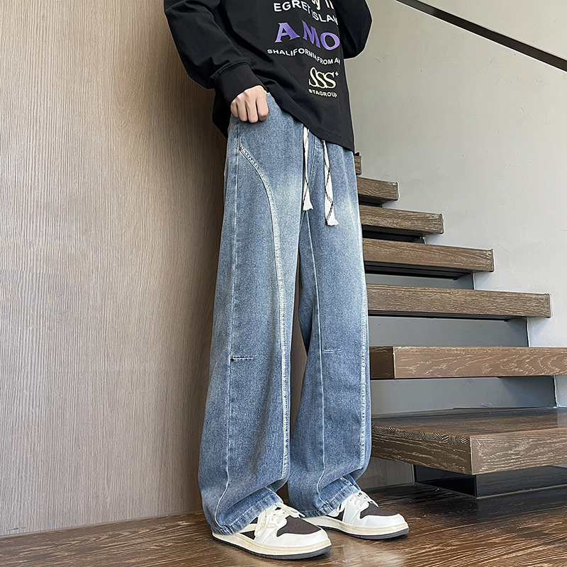 2025秋冬新款牛仔裤男直筒宽松高级感弯刀裤拼接款1001GF05P58，男装牛仔裤，星座1001