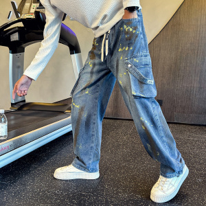 2025秋冬新款牛仔裤男直筒宽松高级感弯刀裤工装裤子1001B216P58，男装牛仔裤，星座1001