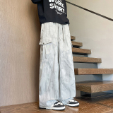 2025秋冬新款直筒宽松休闲裤个性拼接阔腿拖地工装裤1001GF20P58，男装工装外套，星座1001