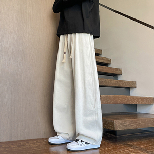 2025秋冬新款直筒宽松休闲裤纯色阔腿拖地弯刀裤1001GF19P68图片