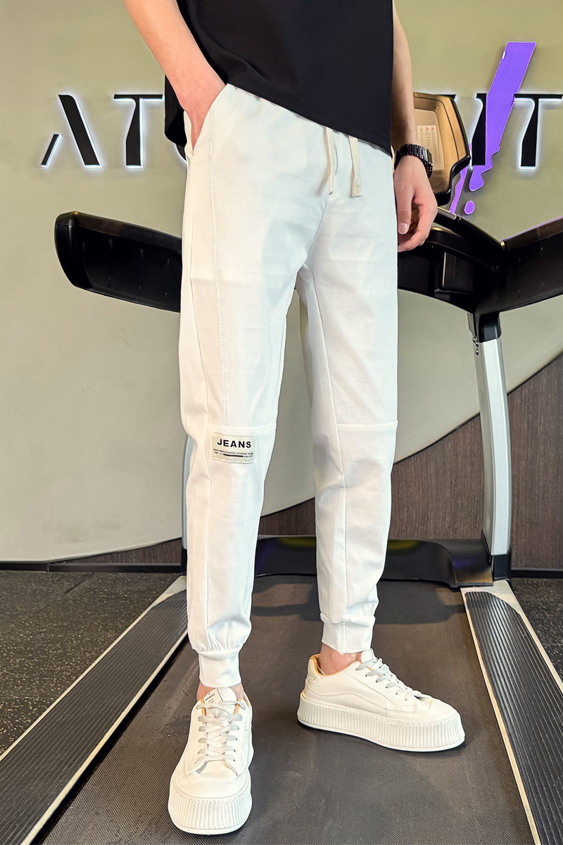 2026春季白色束脚休闲长裤修身小脚裤拼接潮牌松紧裤1001B194P48,男装休闲裤,星座1001