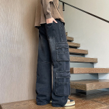 2025秋季新款牛仔裤男直筒宽松高级感弯刀裤工装裤1001GF14P68，男装牛仔裤，星座1001