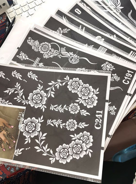 中东爆款流行大图海娜纹身模板手背手臂身体彩绘镂空stencil贴纸