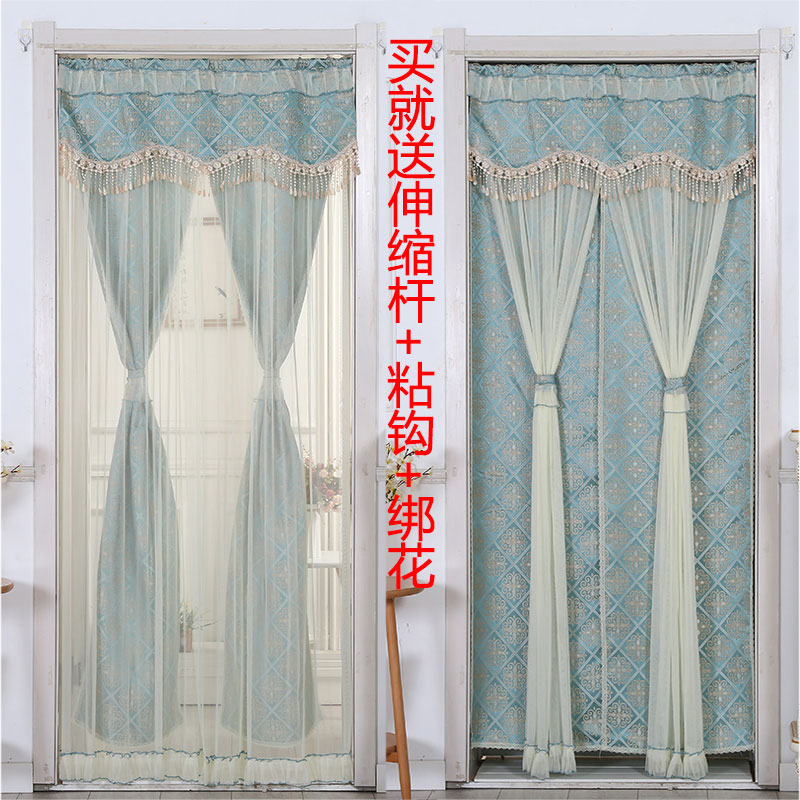 券后107.84元布艺门帘夏天防蚊防蝇门帘卧室空调帘隔断帘门帘纱帘蕾丝家用双层