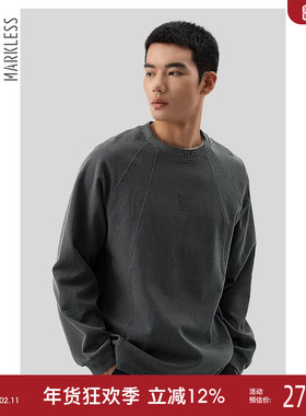 Markless印胶字母卫衣男士插肩袖2024秋季新款宽松休闲长袖T恤