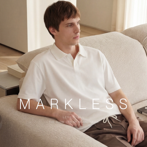 Markless全棉单扣简约男士polo衫