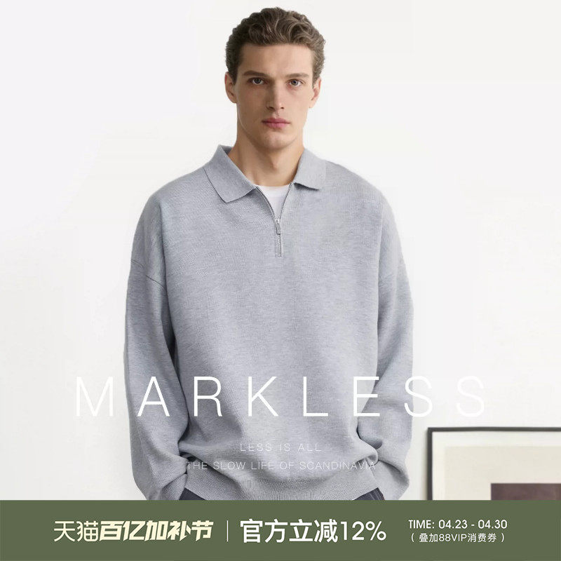 Markless2026春季新款男士毛衣拉链半开襟POLO翻领针织衫保暖上衣