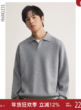 Markless半开襟翻领毛衣男2025秋款远红外蓄热Polo针织衫长袖上衣