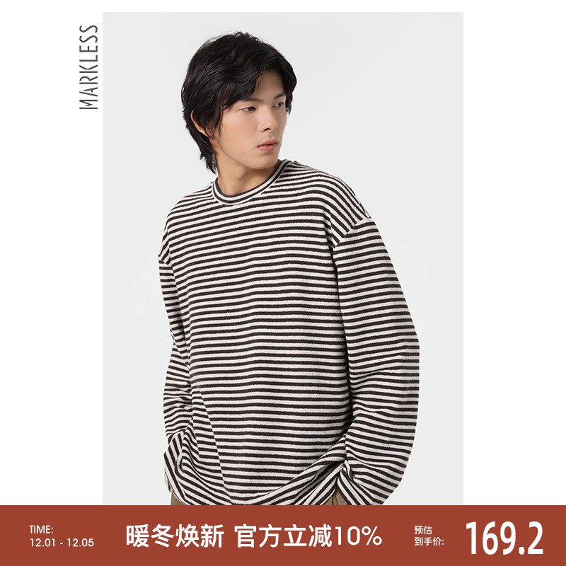 MARKLESS圆领休闲条纹长袖T恤