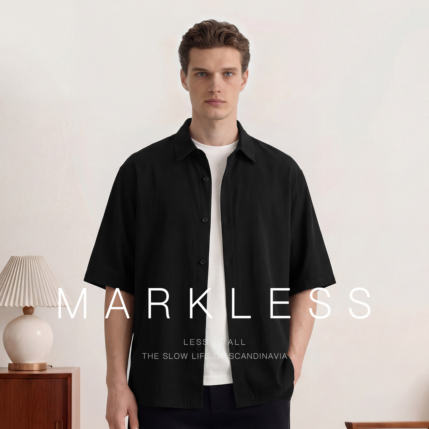 Markless莱赛尔男士衬衫短袖 2026夏季新款亚麻高级感透气衬衣男