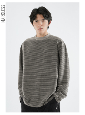 Markless条纹肌理感长袖t恤男 秋季新款宽松质感休闲圆领打底衫