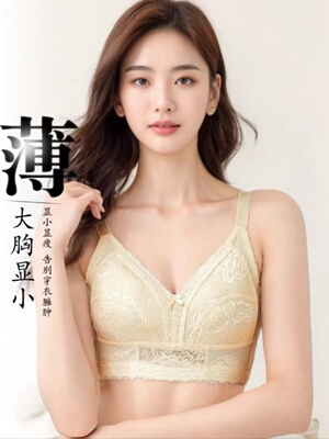 超薄全罩杯大胸显小收副乳防下垂收副乳显瘦薄款大码文胸无钢圈