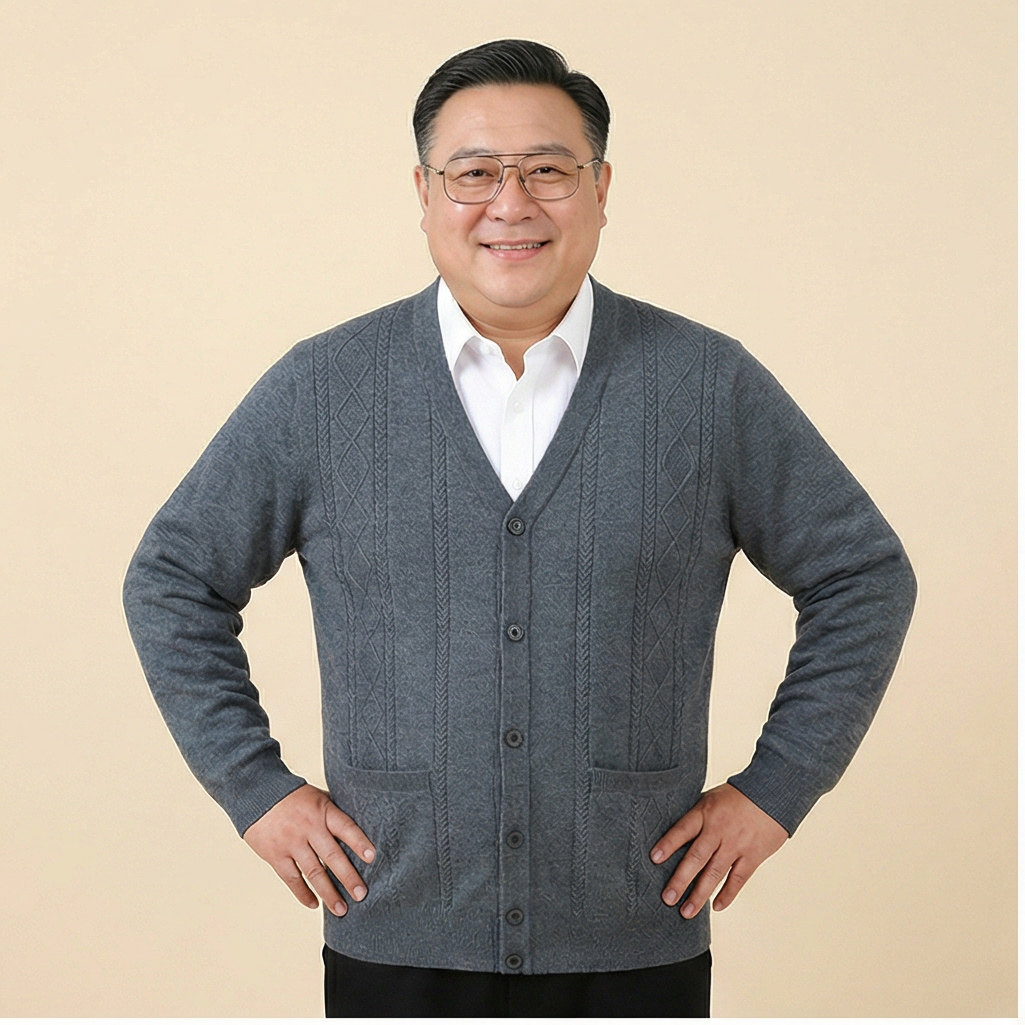 中老年春秋装加肥加大码针织V领毛衣男肥佬宽松大码保暖线衣爷爷