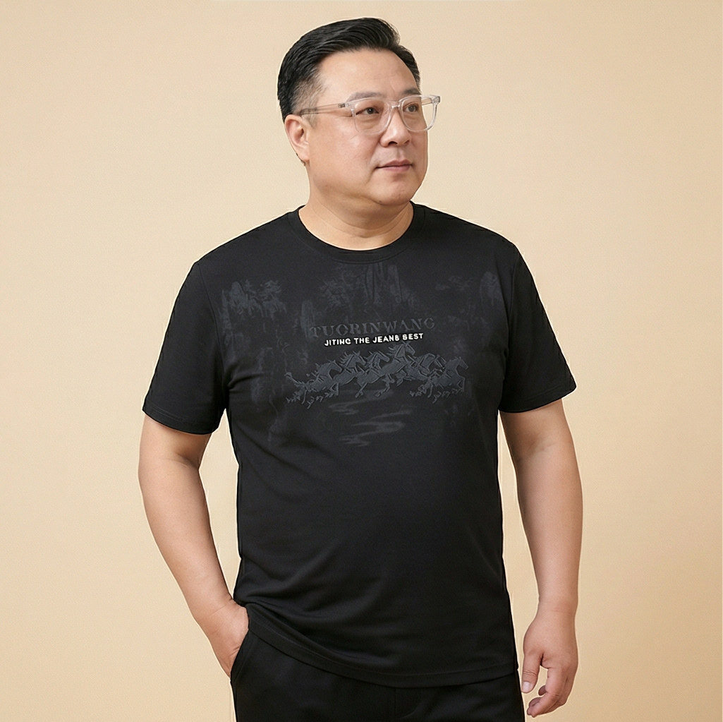 父亲大码男装圆领短袖汗衫夏季宽松加肥加大胖子显瘦透气凉感T恤