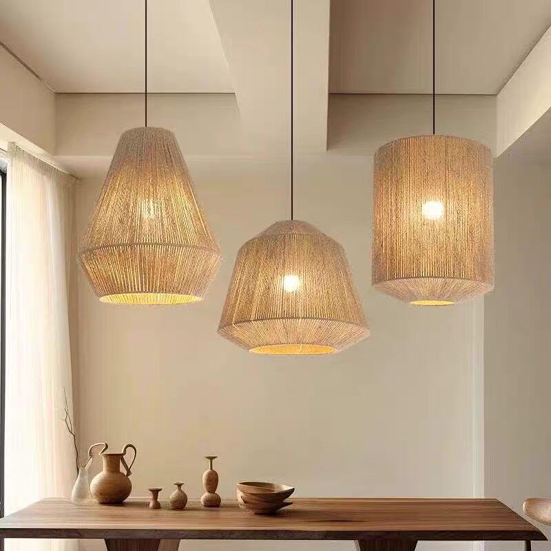 侘寂风麻绳吊灯创意个性酒店餐厅茶室设计师日式复古民宿装饰灯