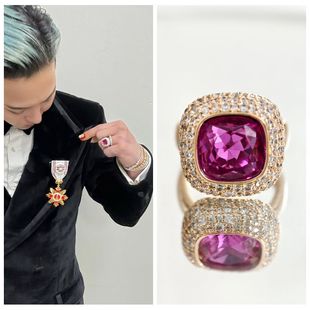 gd权志龙同款满钻玫瑰金红宝石戒指气质轻奢男女百搭饰品糖果指环