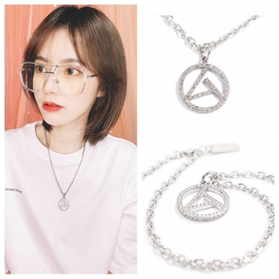 Lost General反战logo项链纯色全钻吊坠送男女银色简约毛衣链