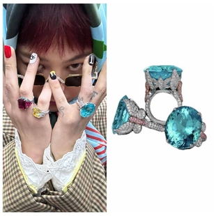 gd权志龙同款高品帕拉伊巴蓝宝石JACOB&CO戒指轻奢男女搭配指环饰