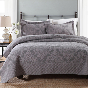 外贸原单出口美式 全棉纯色衍缝被空调被夏凉被纯棉床单床盖三件套