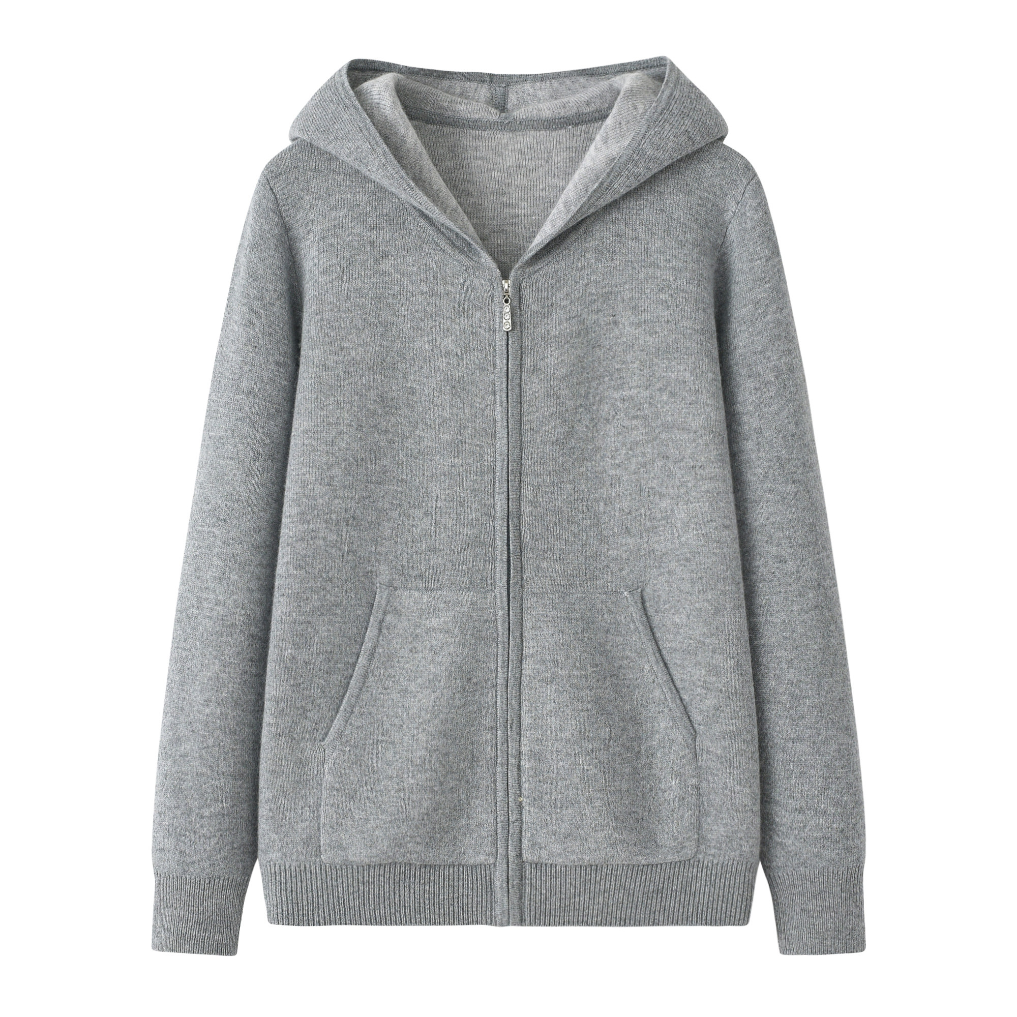 女拉链羊绒针织帽衫带口袋休闲宽松大码卫衣新款时尚保暖毛衣外套