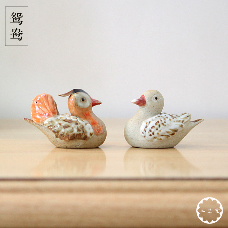 陶瓷可爱鸳鸯摆件桌面摆设