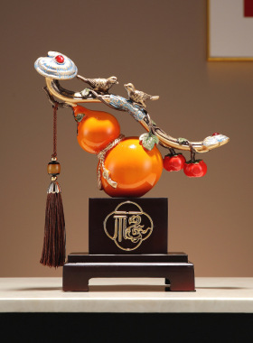 柿柿如意葫芦摆件新中式客厅电视柜酒柜家居饰品乔迁新居开业礼物