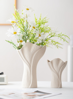 磨砂白色陶瓷花瓶摆件客厅插花轻奢高级感水养花复古创意花器