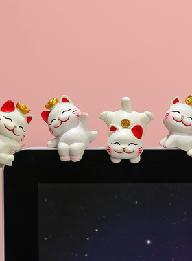 创意可爱福乐招财猫树脂工艺品摆件趴趴公仔办公室电脑显示屏装饰
