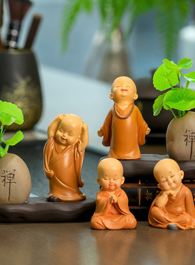 慧能和尚摆件茶桌沙弥创意中式办公室桌面装饰小摆件新款树脂公仔