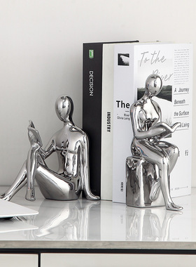 书挡人物摆件轻奢办公室桌面摆设书架酒柜饰品电镀工艺陶瓷摆件