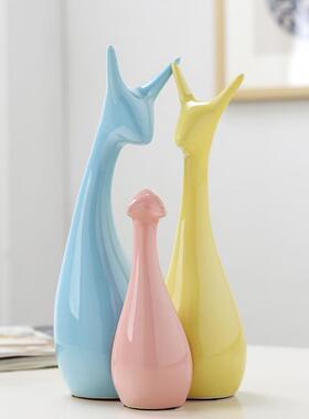 创意酒柜摆件家居装饰品马卡龙鹿陶瓷工艺品电视柜红酒鹿元素置物