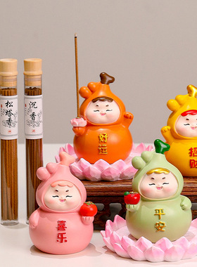 小葫芦摆件新款家用室内创意可爱香插桌面装饰檀香线香座树脂公仔