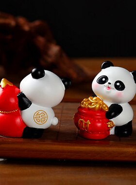 国潮创意醒狮熊猫摆件卡通可爱小动物办公室桌面装饰新年年会礼品