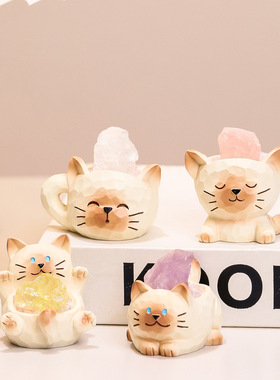 创意猫猫PAI水晶萌趣可爱动物公仔手办家居办公室桌面装饰品摆件