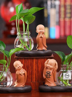创意个性家居装饰慧悟小和尚电视酒柜客厅办公室礼品桌面摆件水培