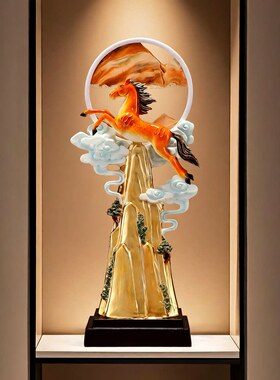 新中式平步青云流沙画马摆件家居玄关客厅办公室轻奢高档装饰礼品