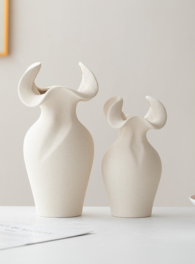 新款法式侘寂手工陶瓷花瓶ins风客厅摆件复古高级感装饰花器