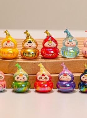 国风潮玩喜娃小福禄盲盒摆件可爱表情萌趣手办办公室工位装饰礼品