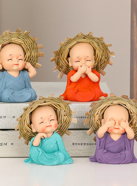 和尚摆件创意可爱公仔新品车载树脂工艺品小沙弥桌面装饰礼物