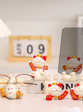 招财猫摆件创意手机支架树脂公仔新款办公室礼物教师节礼品小摆件