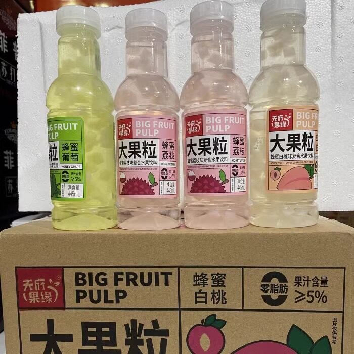 米禄天府果缘大果粒蜂蜜荔枝味饮料蜂蜜白桃蜂蜜葡萄果汁445ml*15