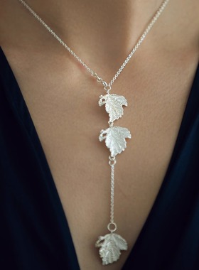 八月南方手工银饰树叶可调节式925银自然系项链植物设计野蛮生长
